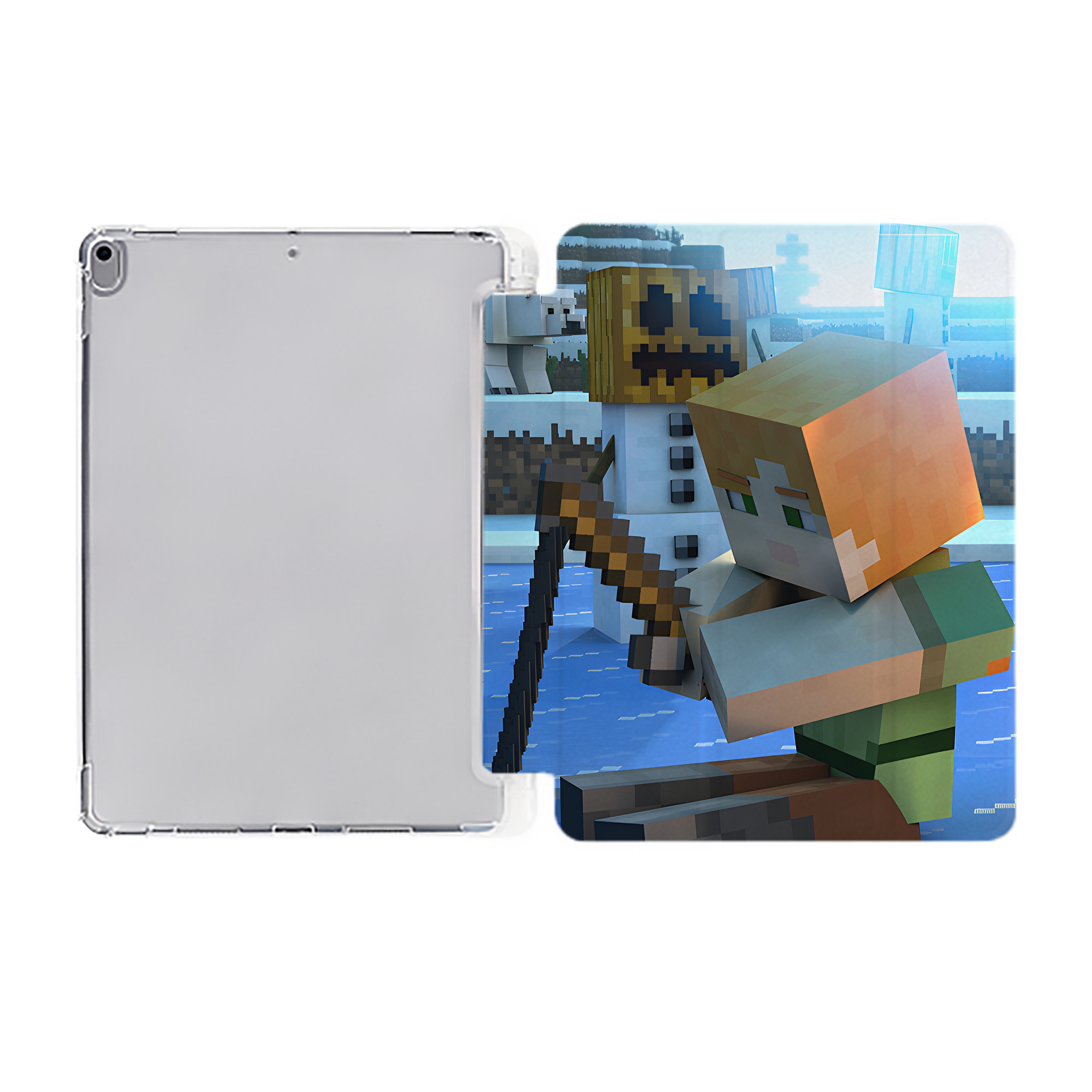 （画像用） マインクラフト ブロックの世界 Minecraft MC Block world IPad ケース ペン収納付き 三つ折りスタンド PUレザー×シリコン 対応機種9.5/10.5/10.9インチ